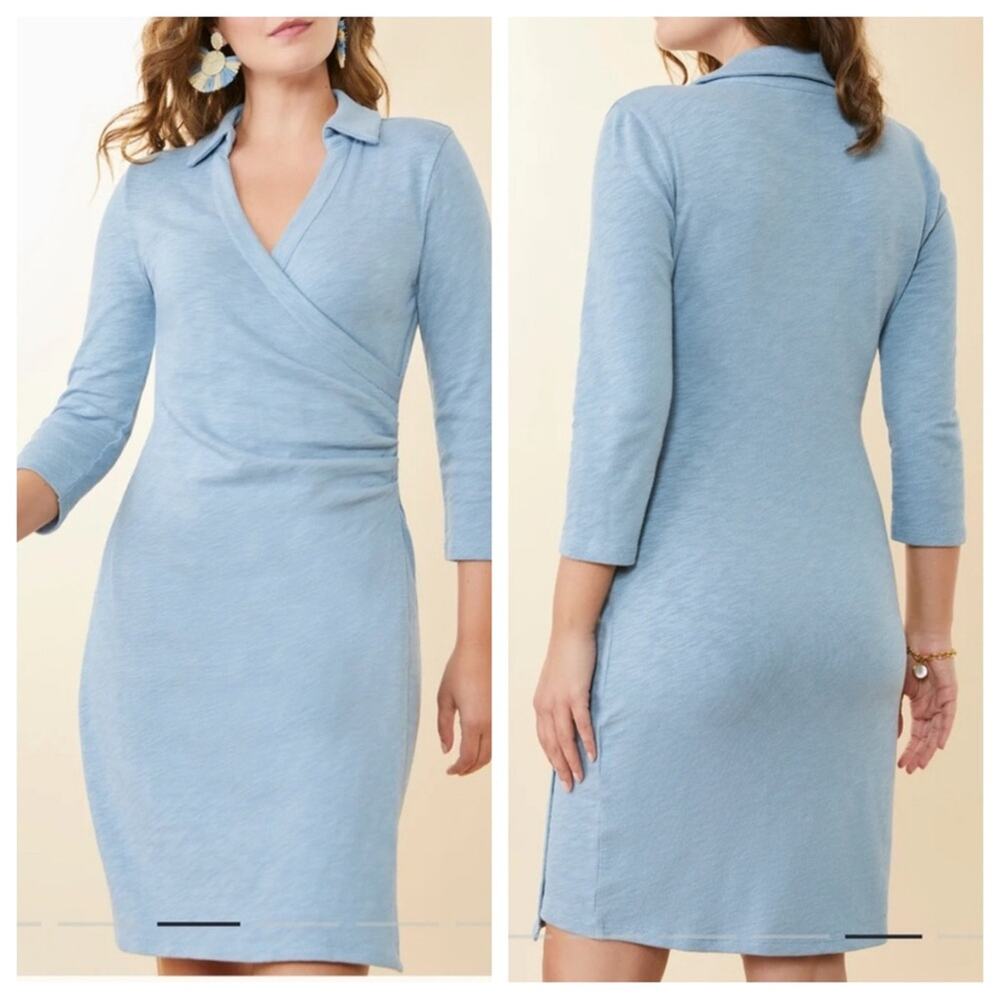 Spartina 449 Cristina Faux Wrap Dress Stretch Cotton May River Blue - Size XXS